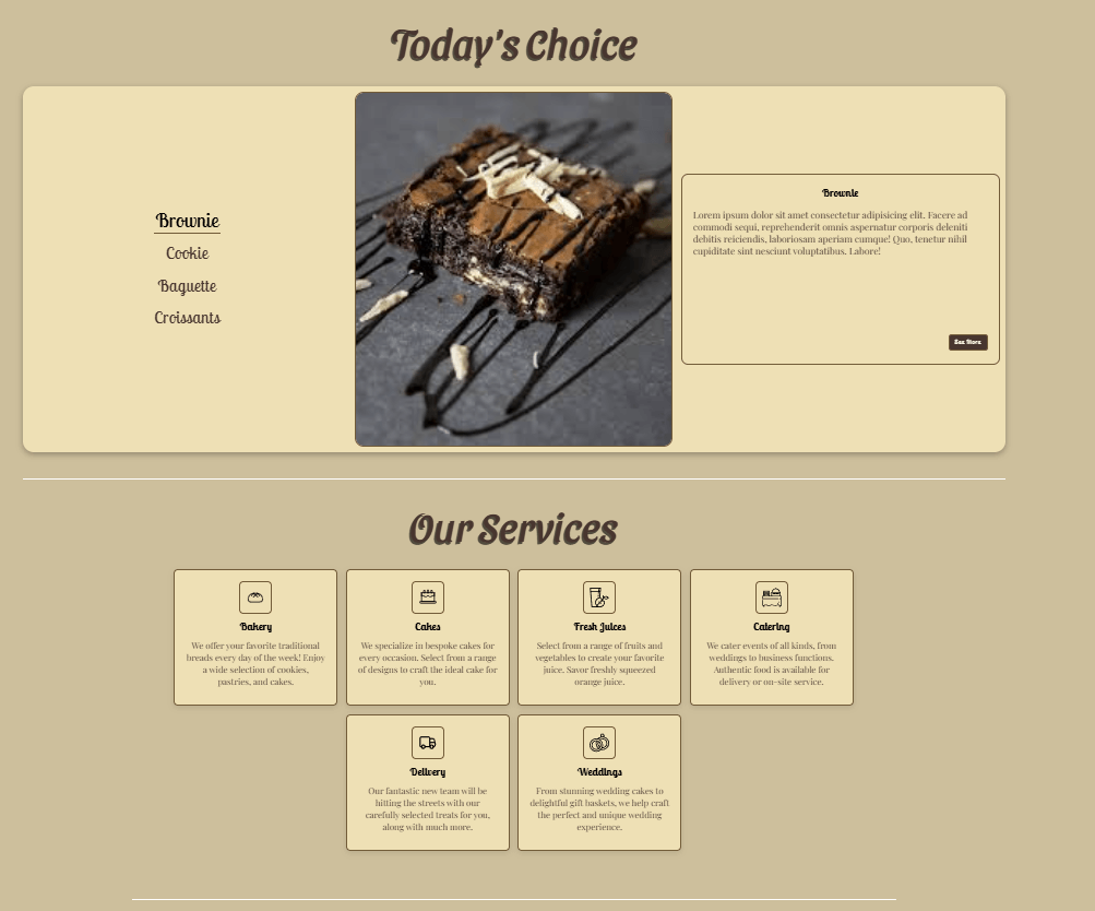 Bakery website contact section